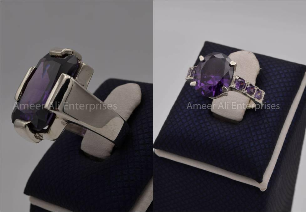 Silver Couple Rings: Pair 77, Stone: Zircon - AmeerAliEnterprises