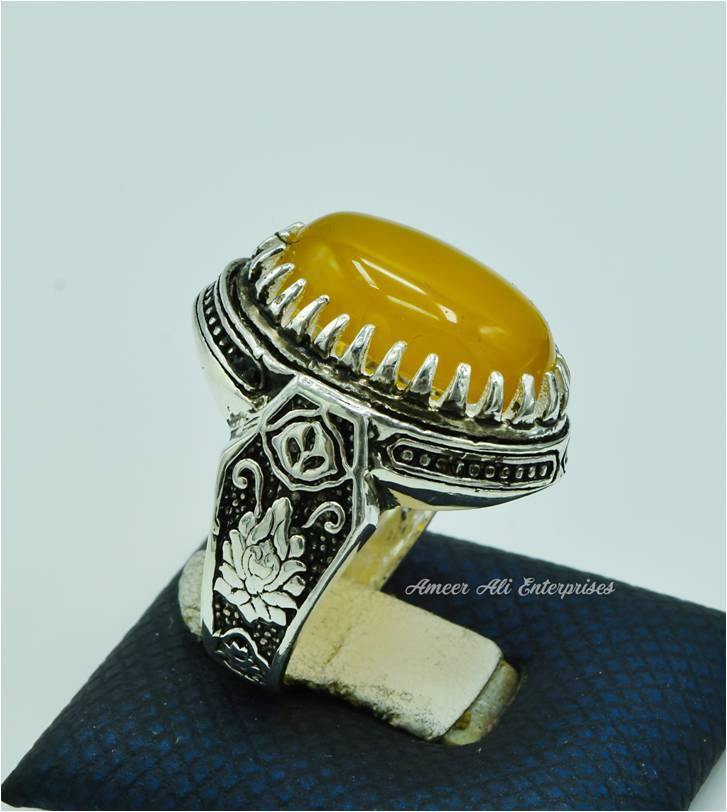 AAE 6822 CHANDI RING 925, STONE: YELLOW AQEEQ - AmeerAliEnterprises