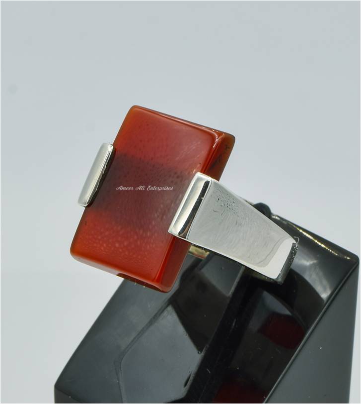 AAE 6233 Chandi Ring 925, Stone: Red Aqeeq