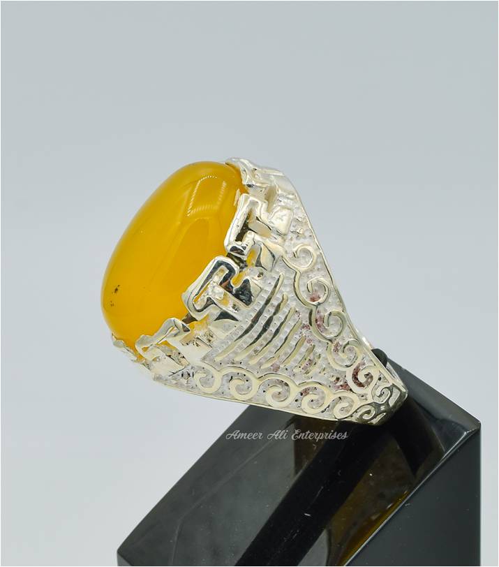 AAE 6285 Chandi Ring 925, Stone: Yellow Aqeeq