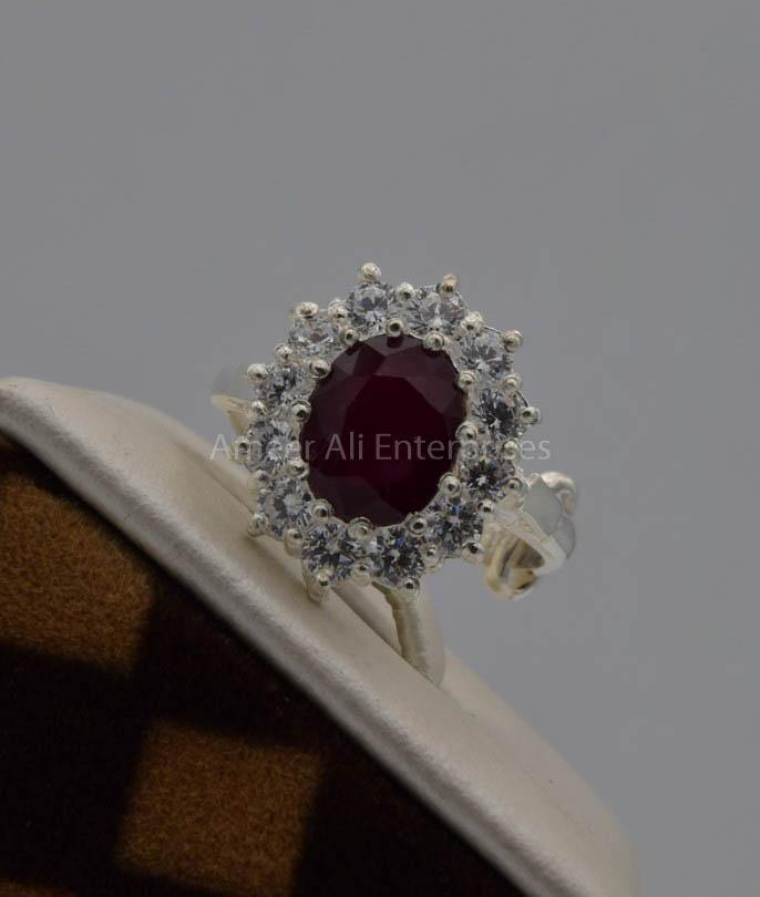 AAE 7570 Chandi Ring 925, Stone: Yaqoot Ruby - AmeerAliEnterprises