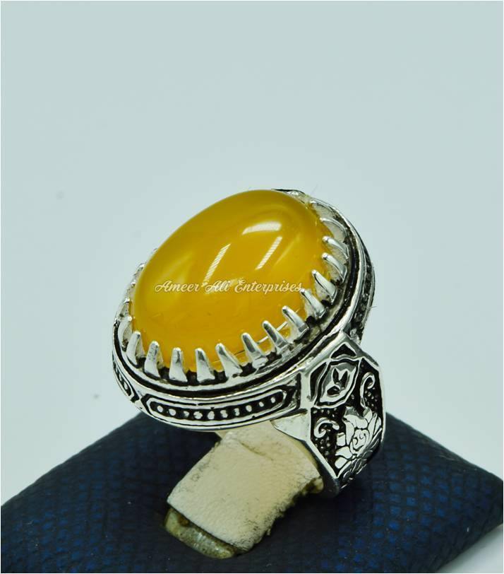 AAE 6822 CHANDI RING 925, STONE: YELLOW AQEEQ - AmeerAliEnterprises