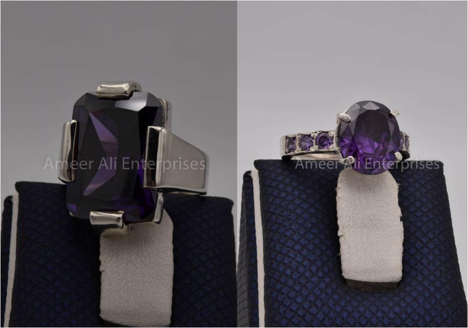 Silver Couple Rings: Pair 77, Stone: Zircon - AmeerAliEnterprises