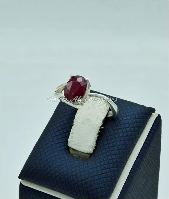 AAE 6199 Chandi Ring 925, Stone: Ruby - AmeerAliEnterprises
