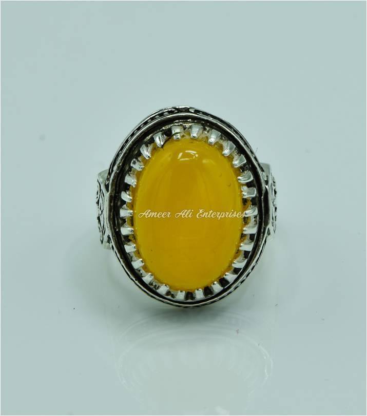 AAE 6822 CHANDI RING 925, STONE: YELLOW AQEEQ - AmeerAliEnterprises