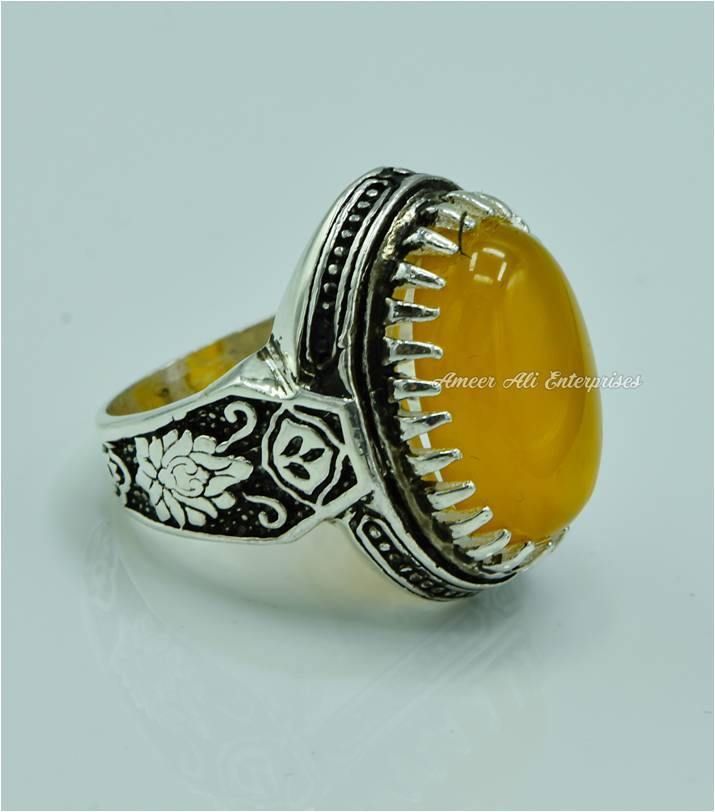 AAE 6822 CHANDI RING 925, STONE: YELLOW AQEEQ - AmeerAliEnterprises