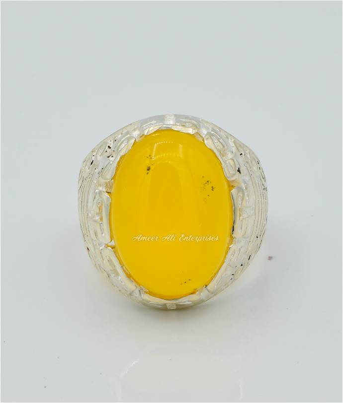AAE 6285 Chandi Ring 925, Stone: Yellow Aqeeq