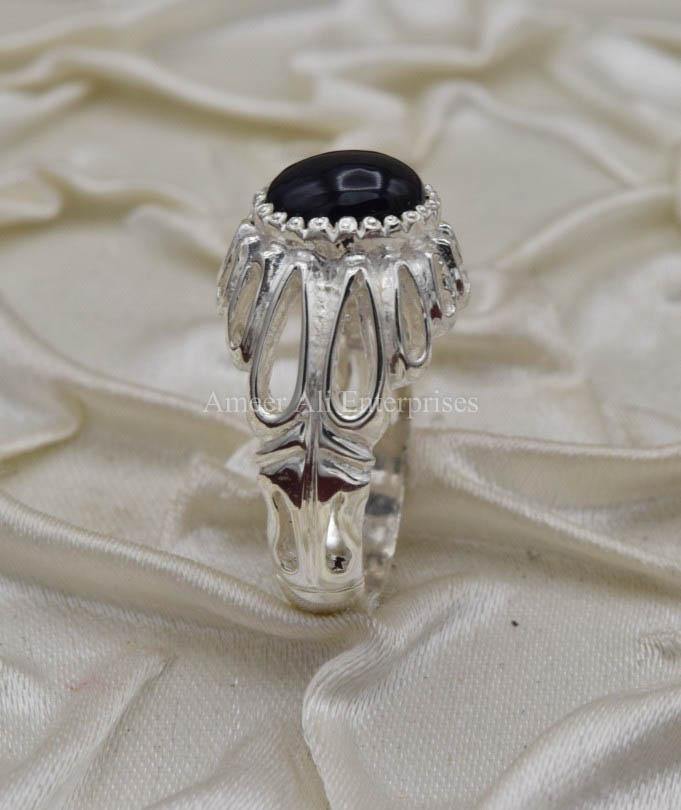 AAE 0331 Chandi Ring 925, Stone Opal (Black) - AmeerAliEnterprises