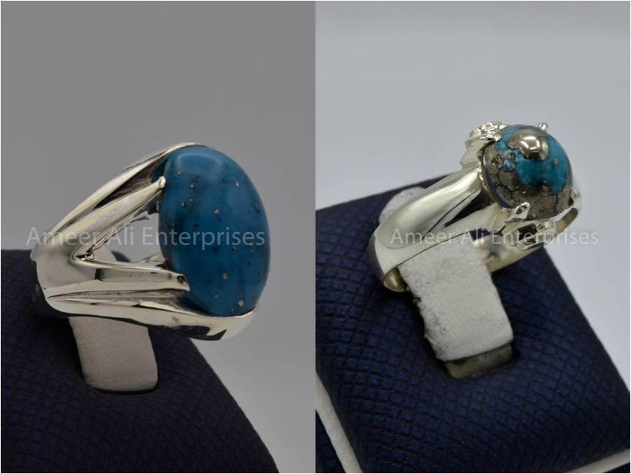 Silver Couple Rings: Pair 141, Stone: Shajri Feroza - AmeerAliEnterprises