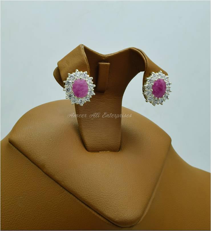 AAE 5772 Chandi Earrings 925, Stone: Ruby - AmeerAliEnterprises