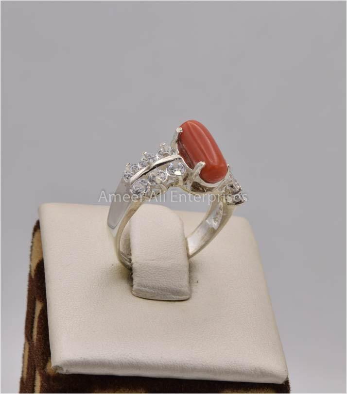 AAE 2506 Chandi Ring 925, Stone: Marjan (Coral) - AmeerAliEnterprises