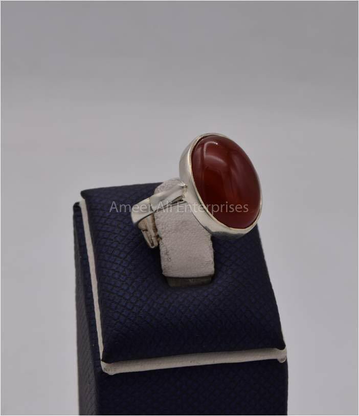 AAE 5740 Chandi Ring 925, Stone: Red Aqeeq - AmeerAliEnterprises