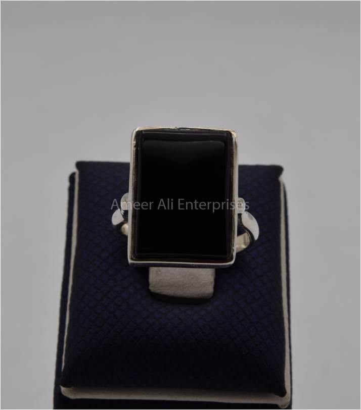 AAE 8211 Chandi Ring 925, Stone: Black Aqeeq - AmeerAliEnterprises