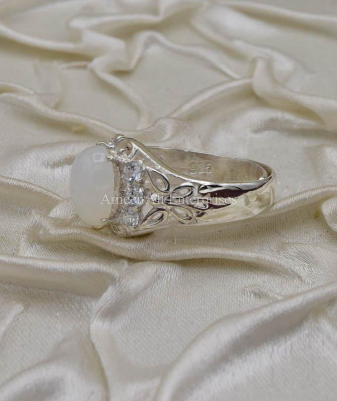 AAE 0322 Chandi Ring 925, Stone Opal (White) - AmeerAliEnterprises