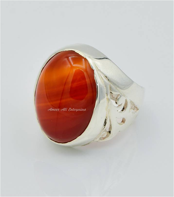 AAE 6231 Chandi Ring 925, Stone: Red Aqeeq