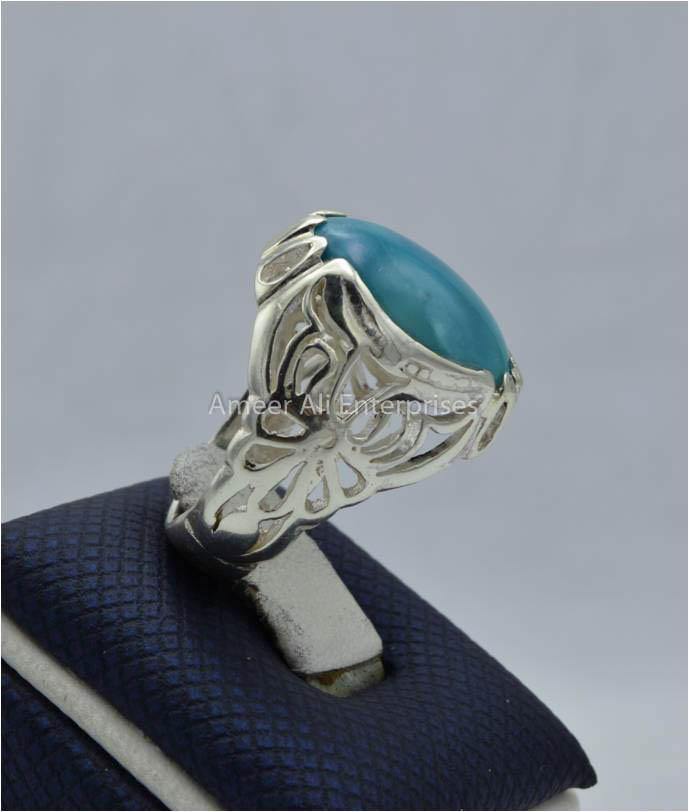 AAE 5792 Chandi Ring 925, Stone: Feroza - AmeerAliEnterprises
