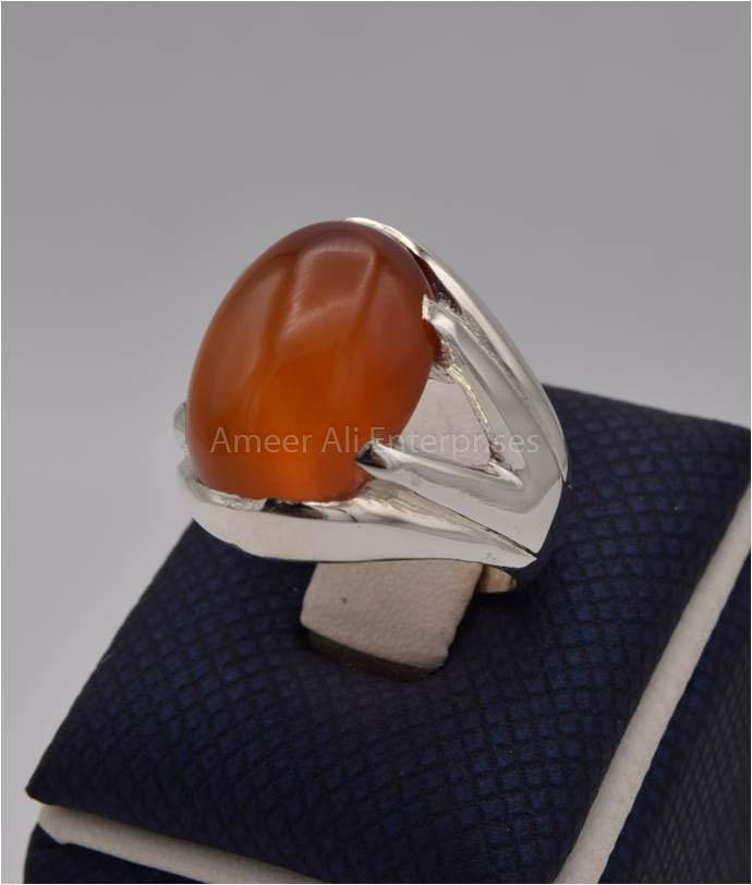 AAE 8220 Chandi Ring 925, Stone: Red Aqeeq - AmeerAliEnterprises