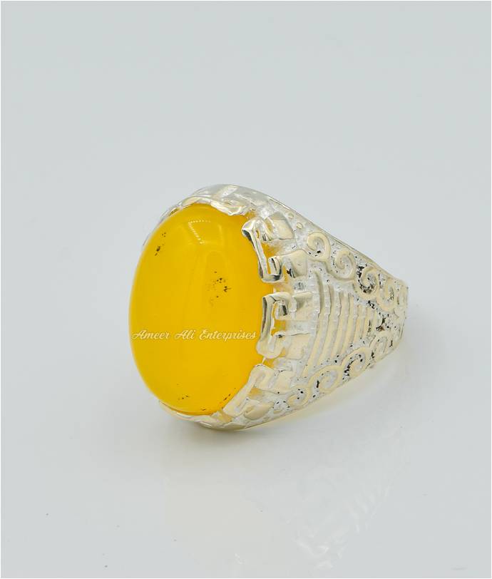 AAE 6285 Chandi Ring 925, Stone: Yellow Aqeeq