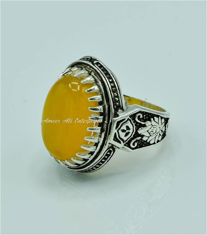 AAE 6822 CHANDI RING 925, STONE: YELLOW AQEEQ - AmeerAliEnterprises