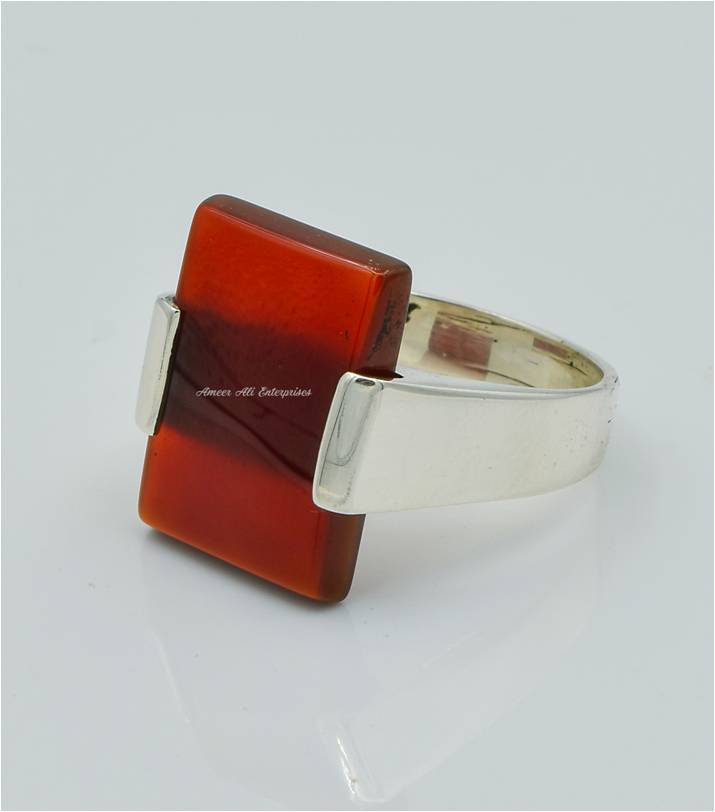 AAE 6233 Chandi Ring 925, Stone: Red Aqeeq