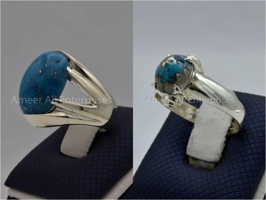 Silver Couple Rings: Pair 141, Stone: Shajri Feroza - AmeerAliEnterprises