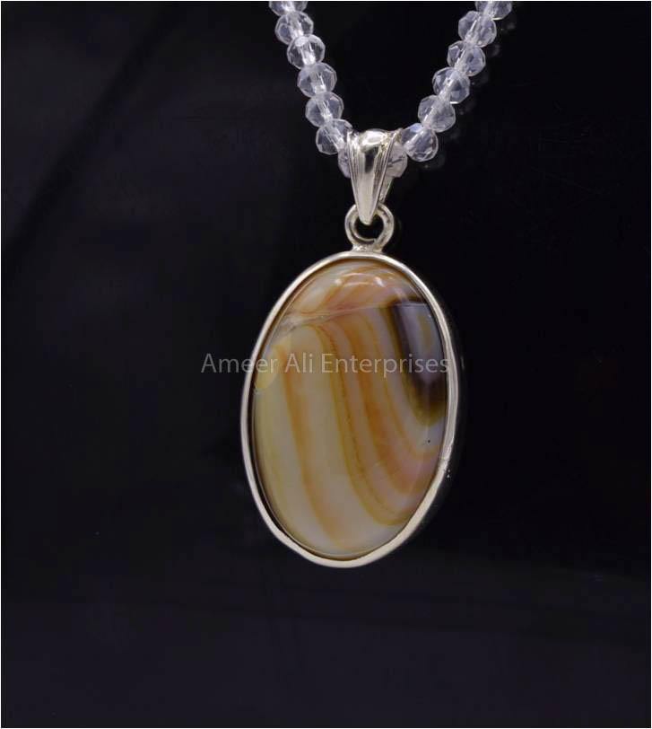 AAE 5837 Chandi Pendant 925, Stone: Sulemani Aqeeq - AmeerAliEnterprises