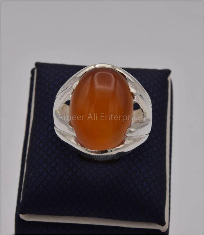 AAE 8220 Chandi Ring 925, Stone: Red Aqeeq - AmeerAliEnterprises