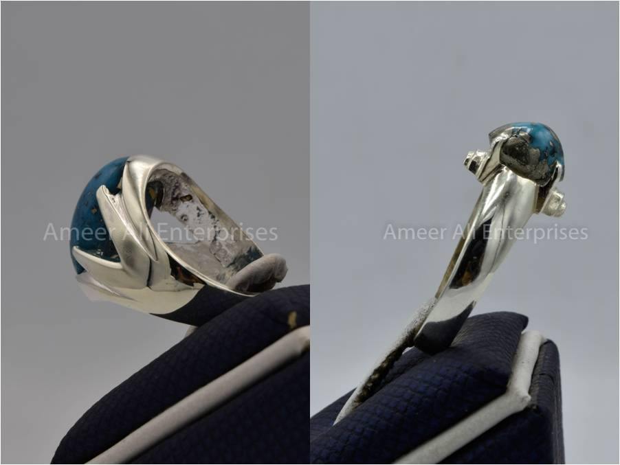 Silver Couple Rings: Pair 141, Stone: Shajri Feroza - AmeerAliEnterprises