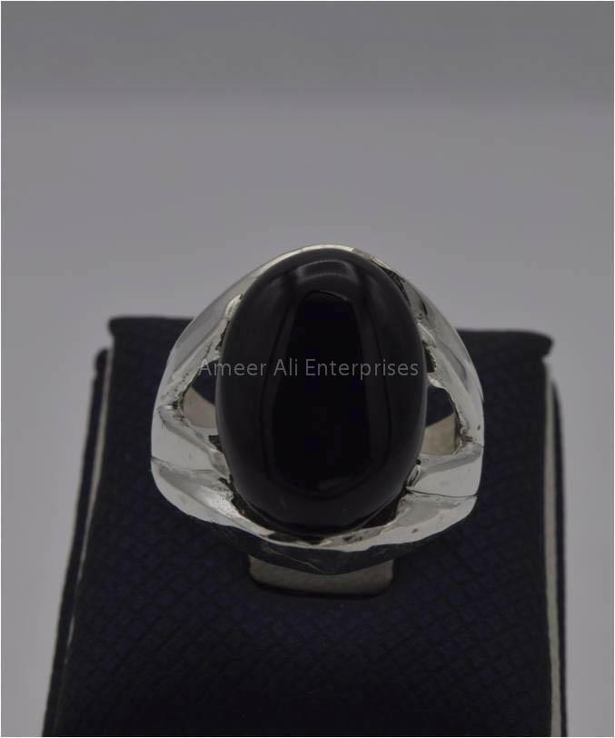 AAE 9970 Chandi Ring 925, Stone: Black Aqeeq - AmeerAliEnterprises