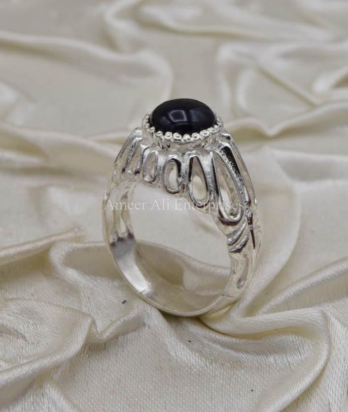 AAE 0331 Chandi Ring 925, Stone Opal (Black) - AmeerAliEnterprises