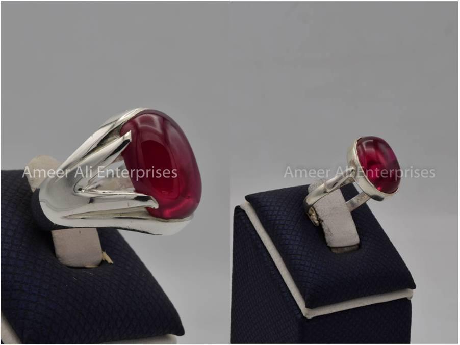 Silver Couple Rings: Pair 148, Stone: Irani Poota Yaqoot - AmeerAliEnterprises