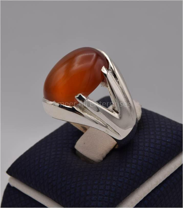 AAE 8220 Chandi Ring 925, Stone: Red Aqeeq - AmeerAliEnterprises
