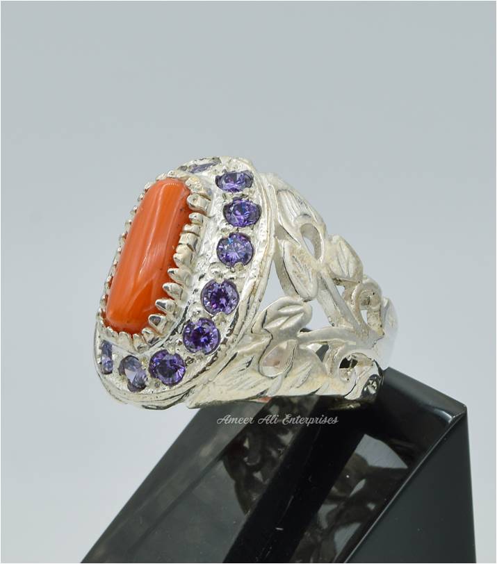 AAE 4536 Chandi Ring 925, Stone: Marjan (Coral)