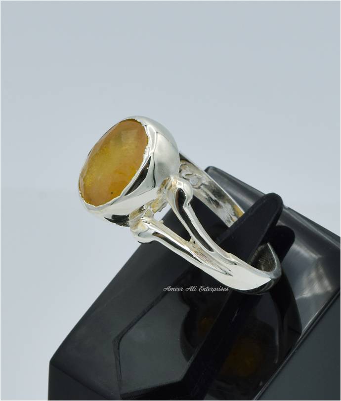 AAE 6605 Chandi Ring 925, Stone: Pukhraj