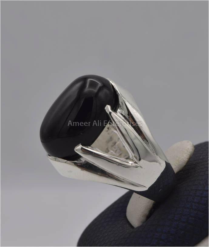 AAE 9970 Chandi Ring 925, Stone: Black Aqeeq - AmeerAliEnterprises