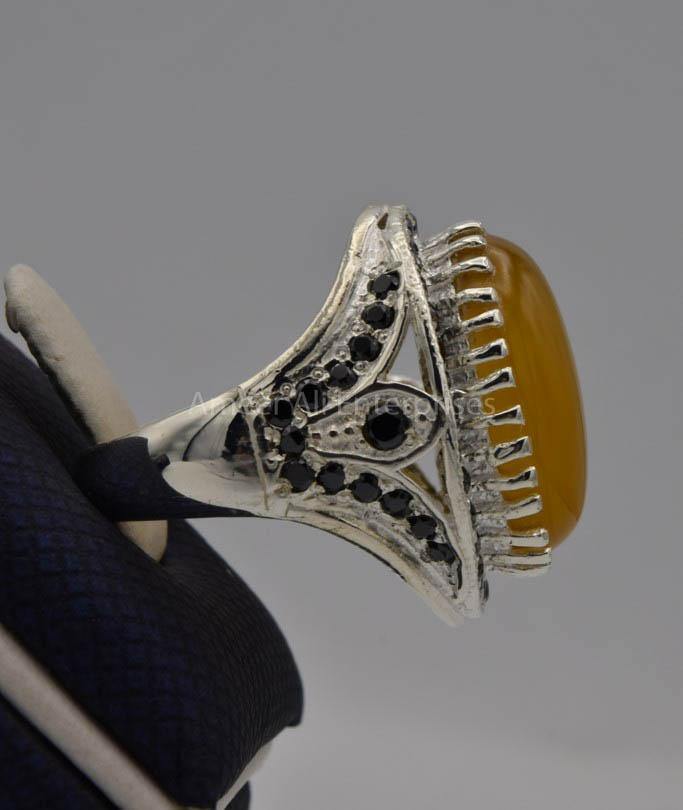 AAE 6534 Chandi Ring, Stone: Zard Aqeeq - AmeerAliEnterprises