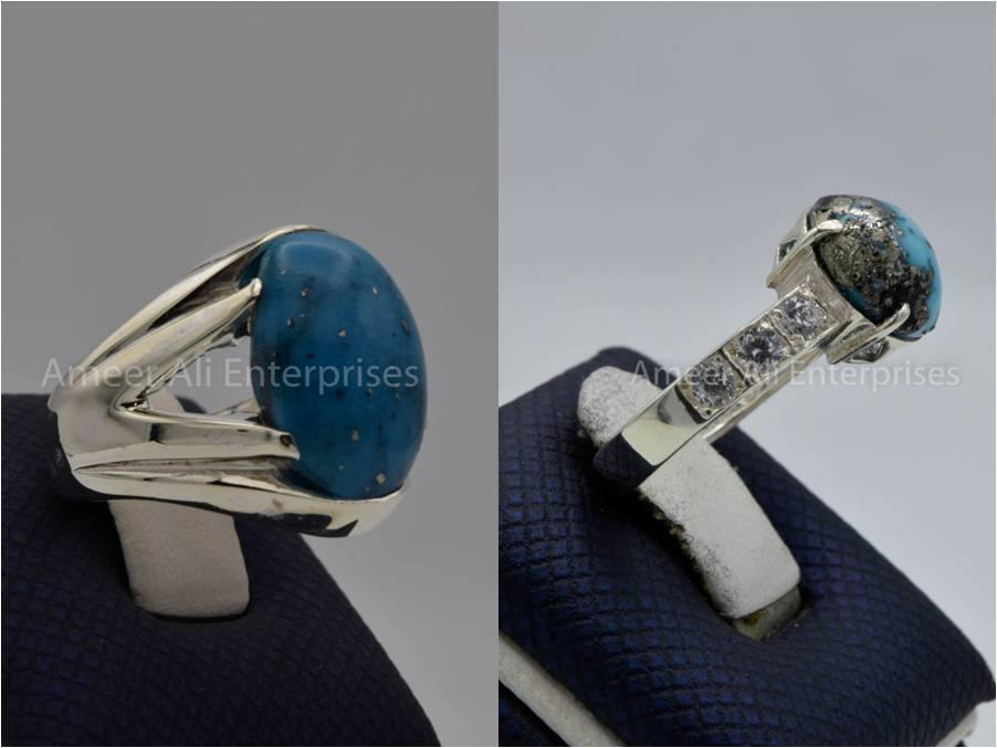 Silver Couple Rings: Pair 140, Stone: Shajri Feroza - AmeerAliEnterprises