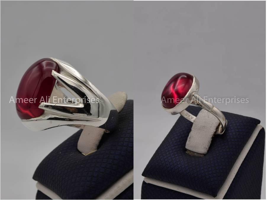 Silver Couple Rings: Pair 148, Stone: Irani Poota Yaqoot - AmeerAliEnterprises
