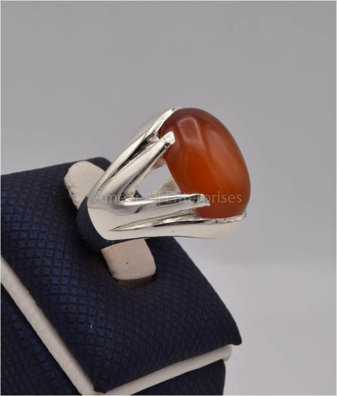 AAE 8220 Chandi Ring 925, Stone: Red Aqeeq - AmeerAliEnterprises