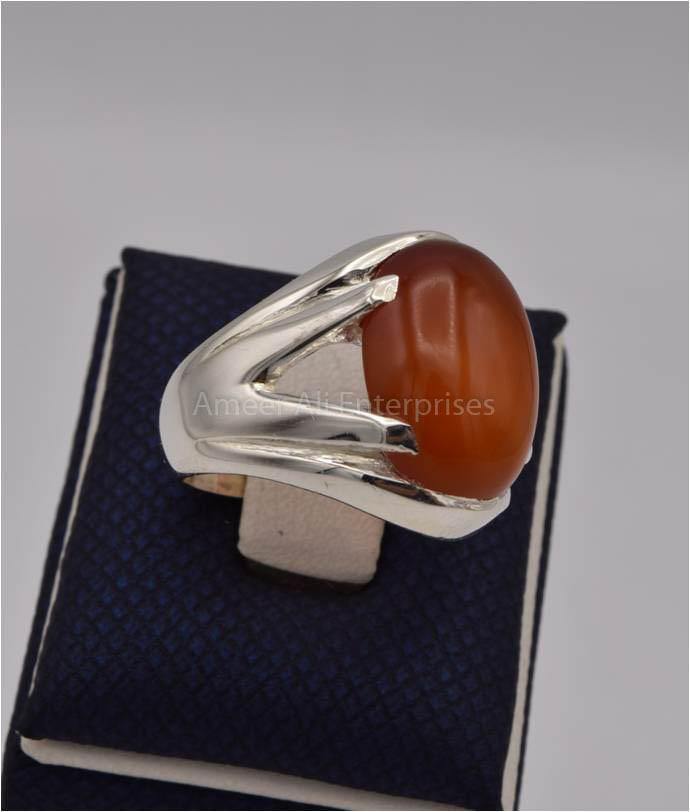 AAE 8220 Chandi Ring 925, Stone: Red Aqeeq - AmeerAliEnterprises