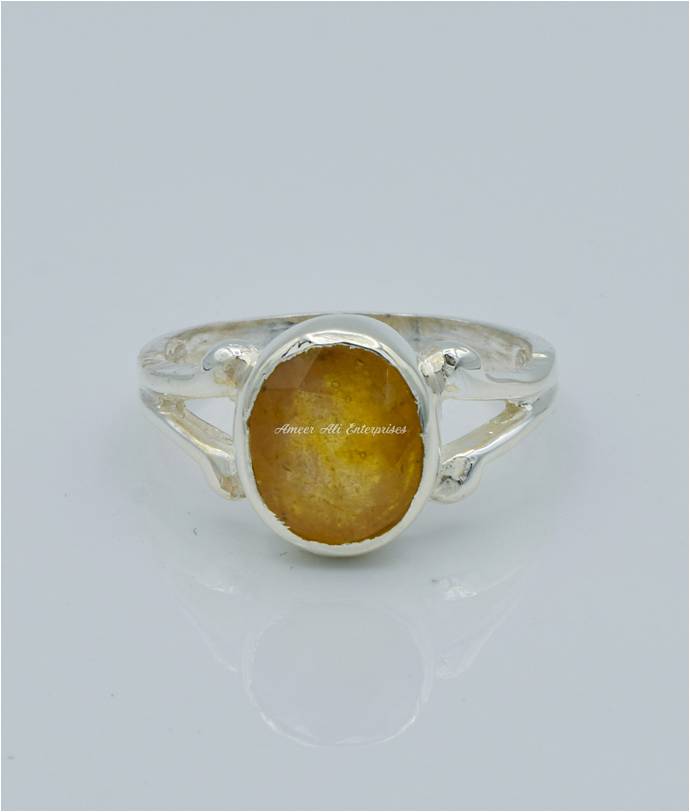 AAE 6605 Chandi Ring 925, Stone: Pukhraj