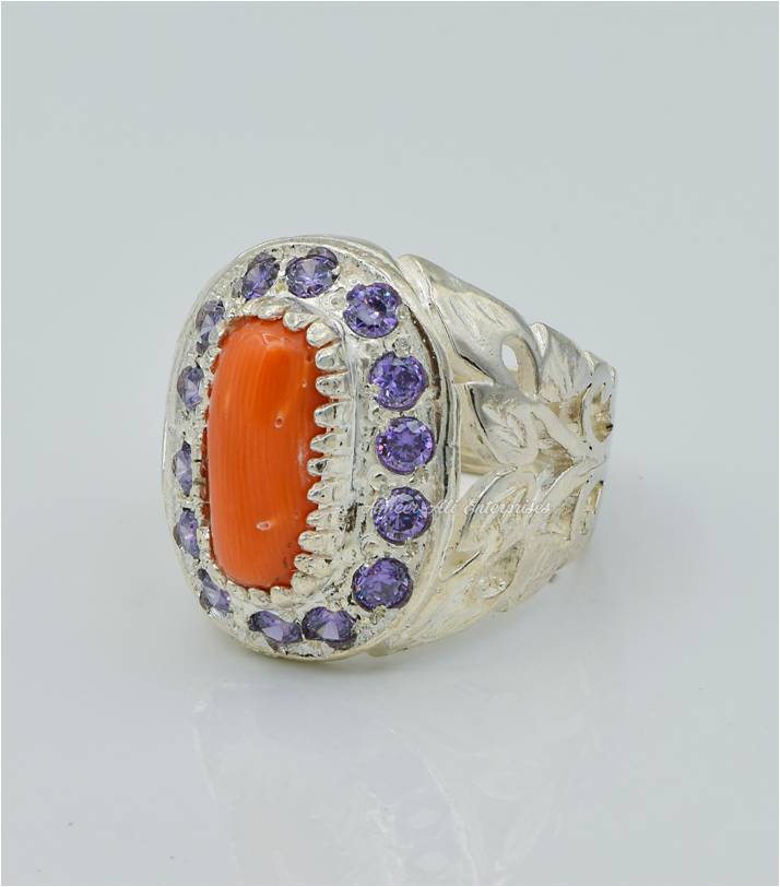 AAE 4536 Chandi Ring 925, Stone: Marjan (Coral)