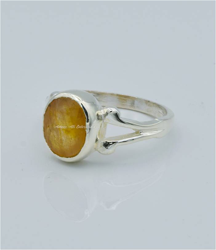 AAE 6605 Chandi Ring 925, Stone: Pukhraj