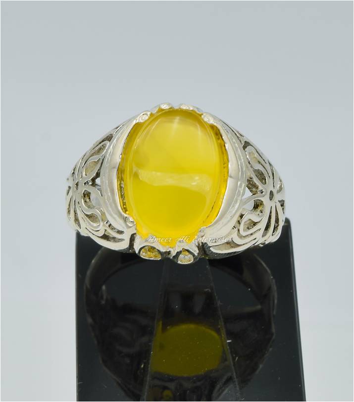 AAE 6529 Chandi Ring 925, Stone: Yellow Aqeeq