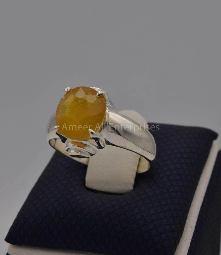 AAE 7771 Chandi Ring 925, Stone: Yellow Sapphire (Pukhraj) - AmeerAliEnterprises