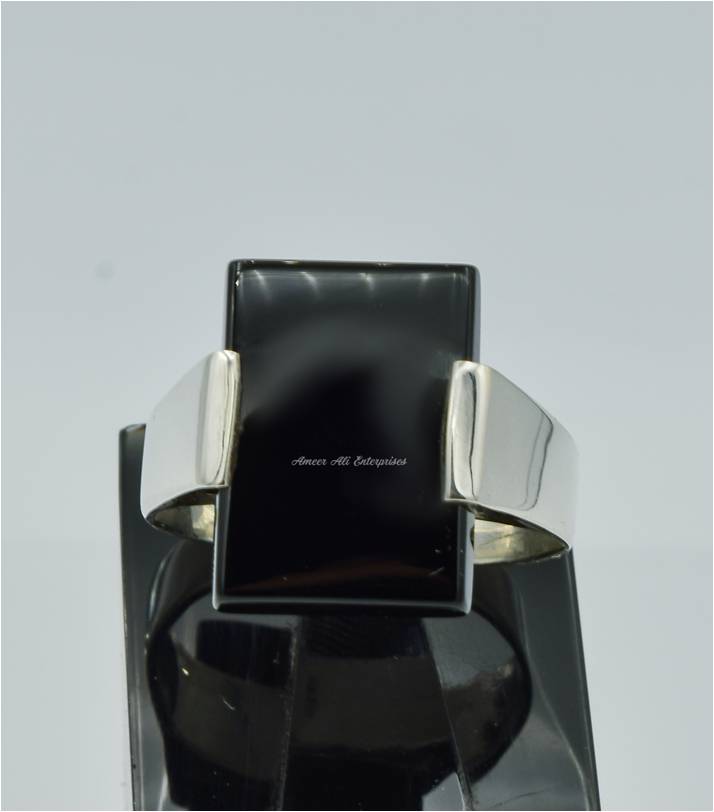 AAE 8210 Chandi Ring 925, Stone: Black Aqeeq
