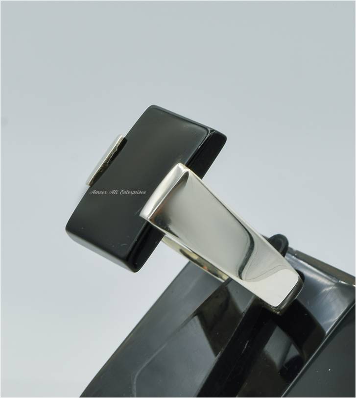 AAE 8210 Chandi Ring 925, Stone: Black Aqeeq
