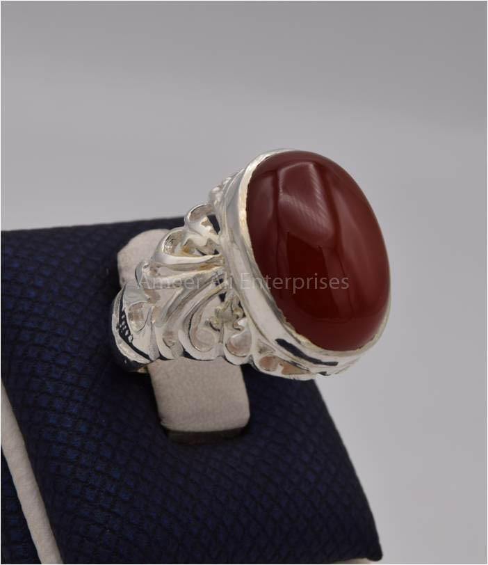 AAE 9600 Chandi Ring 925, Stone: Red Aqeeq - AmeerAliEnterprises