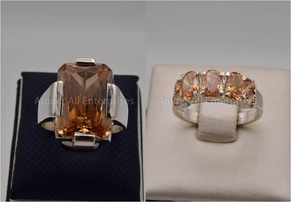 Silver Couple Rings: Pair 85, Stone: Zircon - AmeerAliEnterprises