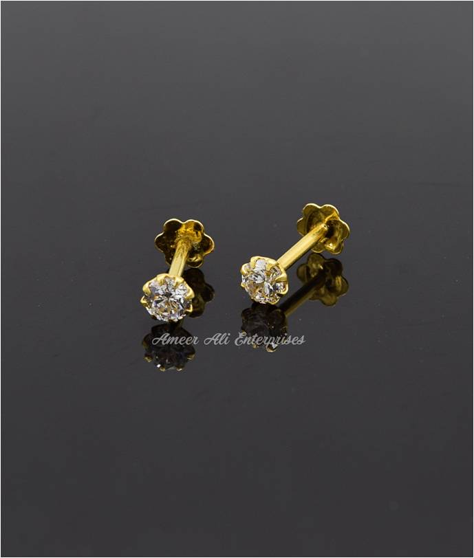 AAE 6886 Gold Ear Studs, Stone: Zircon
